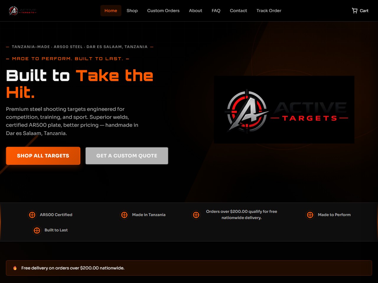 Active Targets e-commerce storefront for AR500 steel shooting targets