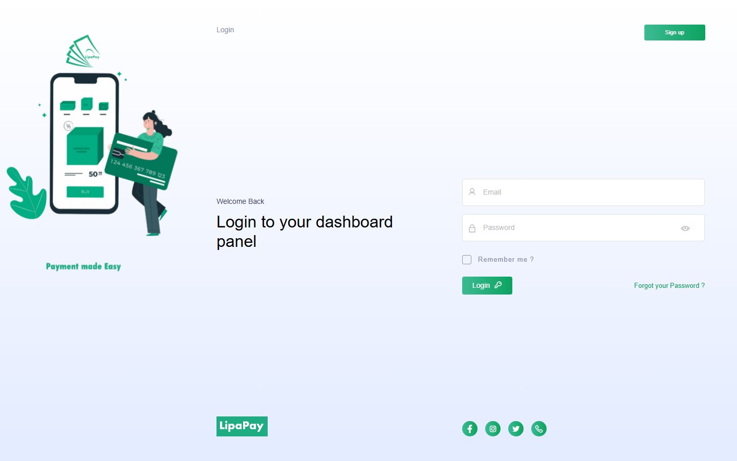 LipaPay Portal login dashboard for iMartGroup payments