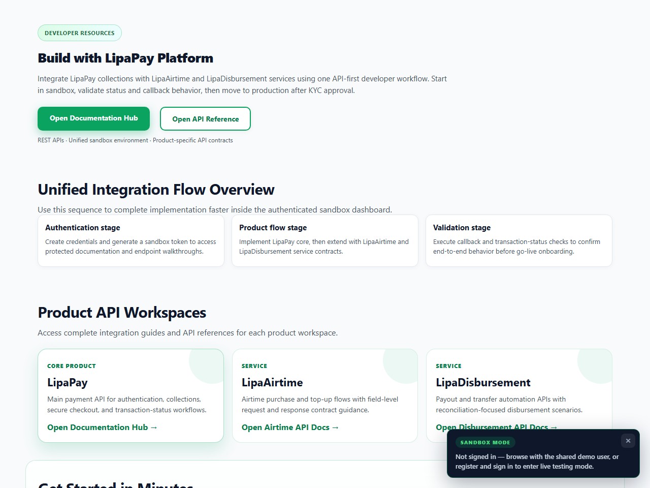 LipaPay sandbox developer hub at iMartGroup