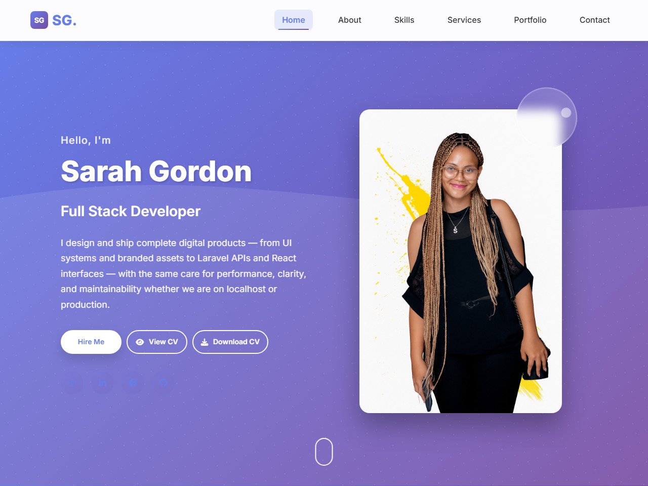 Sarah Gordon portfolio website on GitHub Pages