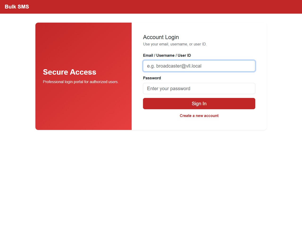 VLL SMS customer portal login